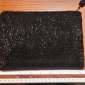 Beaded black fancy party formal clutch purse